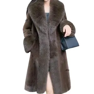 Elegant Women’s Brown Faux Fur Coat – High-Quality Warm Winter Jacket, Versatile for Casual and Formal Wear, Perfect for Dinner, Long Sleeves, Soft and Stylish Outerwear, Pairs Well with Statement Earrings