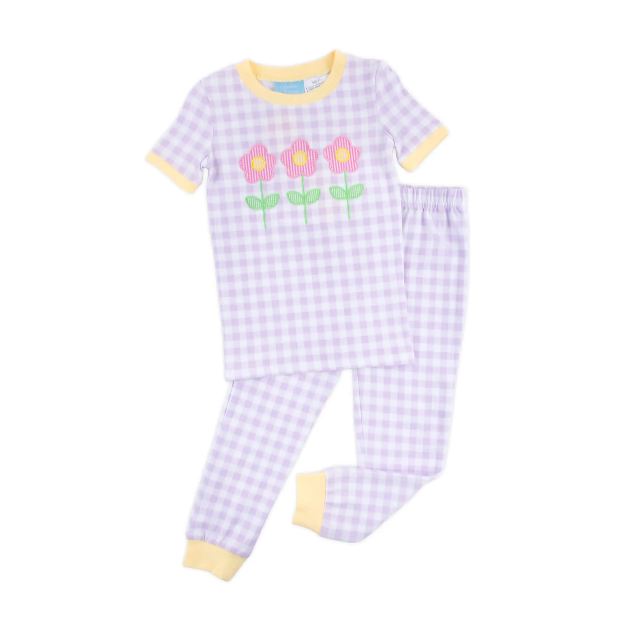 Flower Trio Lavender Gingham Pajamas - Girls Spring PJ Set