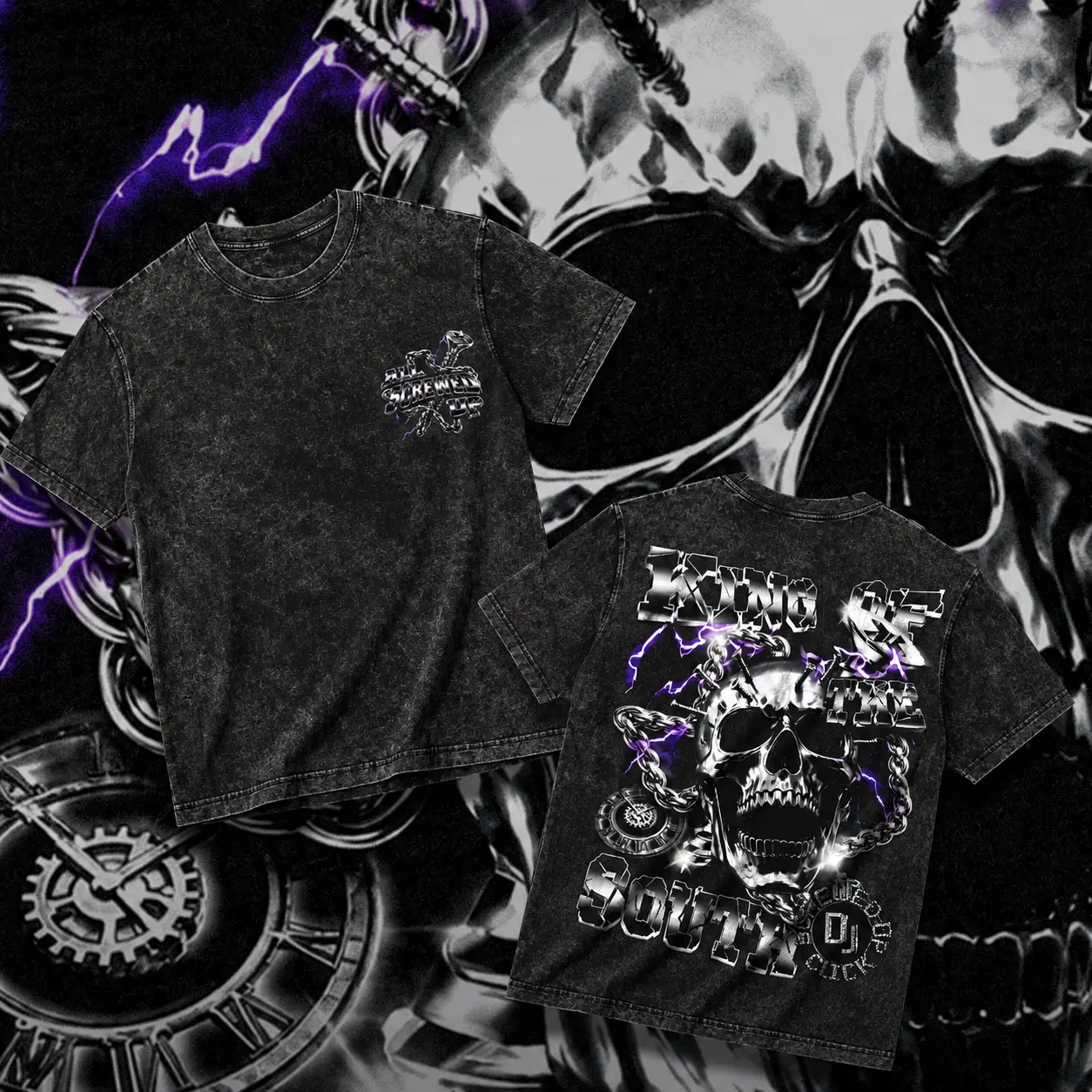 [Texans Revenge] All Screwed Up King Of South Texas Washed T-Shirt For Men, Graphic Vintage Acid Wash Heavy Cotton Tee, Streetwear Oversized Cowboys Texas Mexican Fans, Made In US