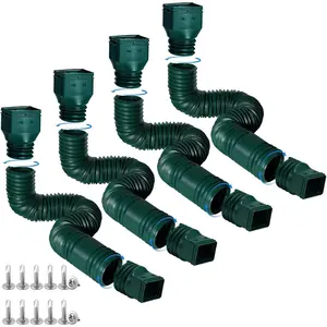 4 Pack Rain Gutter Downspout Extensions Flexible, Drain Downspout Extender,Down Spout Drain Extender, Gutter Connector Rainwater Drainage,Extendable from 21 to 68 Inches(Green)