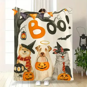 Dogs' Halloween Costumes, Pumpkin Design Fleece Blanket Soft Cozy Lightweight Plush Microfiber Throw HD Print Trendy Gift for Sofa & Home
