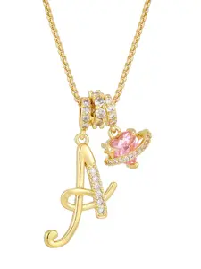 Women's Initial Heart Necklace Cubic Zirconia Pendant Diamond Gold Plated Fashion Jewelry Gift, Anniversary Customized Letter Chain