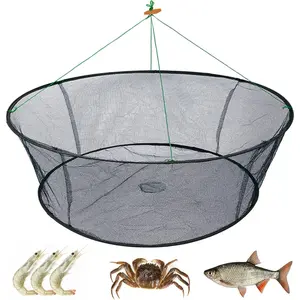 Portable Folded Fishing Net, Crab Net Fish Net with Fishing Rope, Hand Casting Cage Crab Net, Foldable Fishing Mesh Trap for,Minnows,Lobster,Crawfish, Shrimp etc.