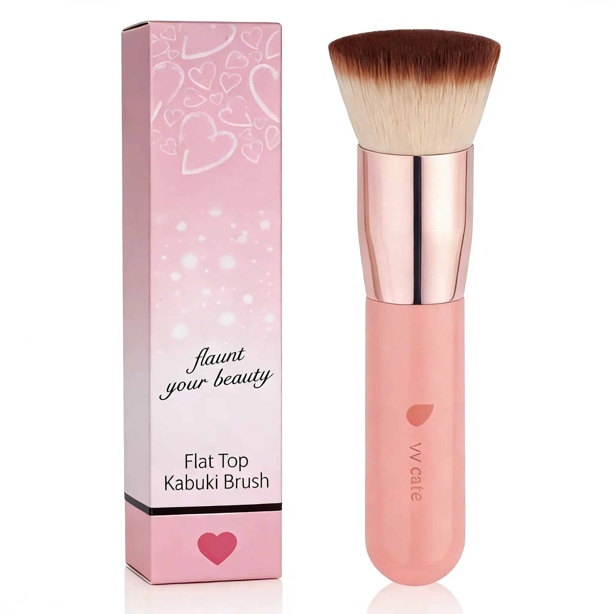 VVcare Flat Top Kabuki Foundation Brush - Premium Face Makeup Blender Brush for Liquid, Cream, Powder - Buffing, Blending with Pink Natural Finish, Face Makeup Brushes
