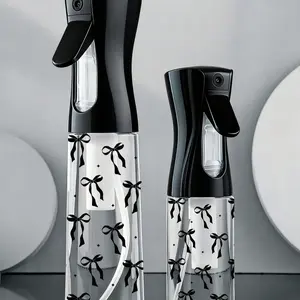 Black, Decorative bowknot pattern press-type high-pressure spray bottle, 200ml/500ml toner container, high-pressure continuous spray black airless spray bottle, transparent PET refillable travel spray bottle, multi-functional fine mist bottle