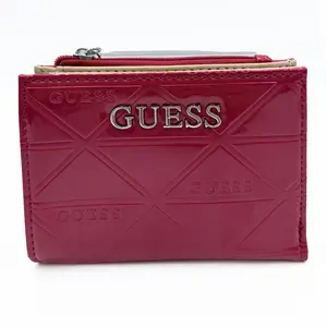 GUESS Finneas SLG Snap ID Wallet Compact Red Patent Leather with Logo for Everyday Organization & Travel