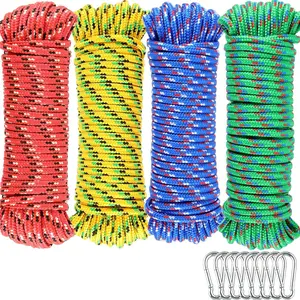 Wellmax 4 Pack 3/16" x 50ft Diamond Braided Polypropylene Rope with UV Treatment and Weather Resistant, Assorted Multi-Color, Uv Protection, Weatherproof, Four Ropes
