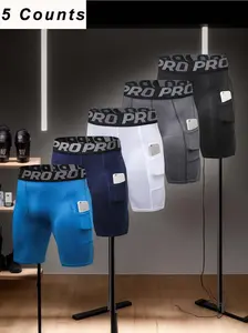 5 Pack Men's Letter Tape Pocket Boxer Brief, Quick Drying Breathable Comfortable Compression Underwear for Men, Casual Men's Underwear for All Seasons springtok