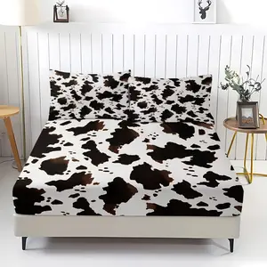 3Pcs Classic Cow Print Fitted Sheet Set Is a Soft and Comfortable Bedding Set, Ideal for Decorating a Country-Style Bedroom and Creating a Relaxing and Cozy Atmosphere. It Includes 2 Pillowcases (Pillow Inserts Not Included).