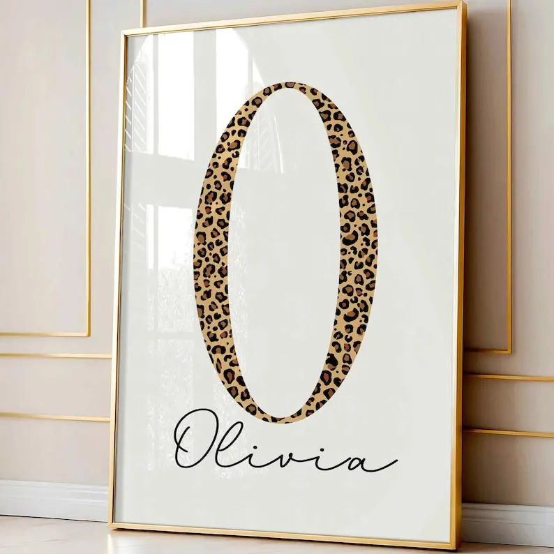 Personalized Name Leopard Print, Custom Name Prints, Trendy Wall Art, Name Monogram Wall