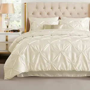 BEDELITE Satin Comforter Set 5 / 7 Pieces Luxury Pintuck Bed in A Bag with Comforter, Flat Sheet Shams, Soft Sheet, Fitted Sheet, Pillowcases, Summervibes cozy Similar to Silk Bed Set for All Seasons Mother's Day gift