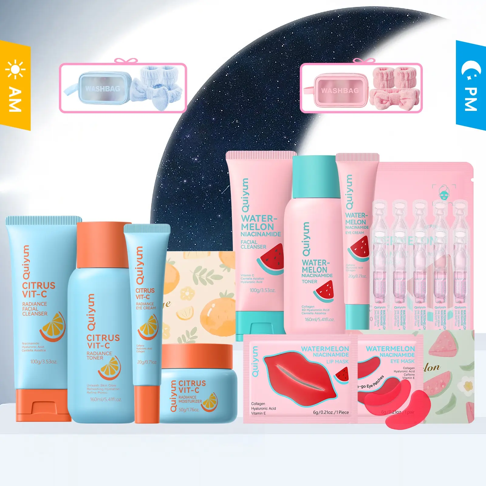 QUIYUM Day & Night Skincare Set,Brightening Set,Vitamin C& Watermelon Niacinamide Skin Care Kit For Young Girl,Skin Care Products,Beauty Sets,Deep Moisture • Radiant Glow • Plump & Smooth Skin,Best Gift,