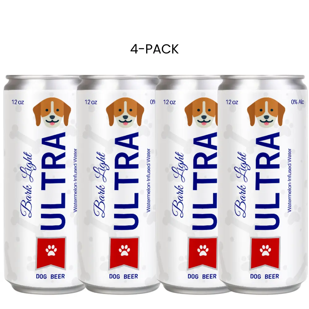 Bark Light Ultra Dog Beer 12oz Cans, 4-Pack | Dog Beverage Inspired by Beer | Yappy Hour Dog Booze | Non-Alcoholic Dog Beverage