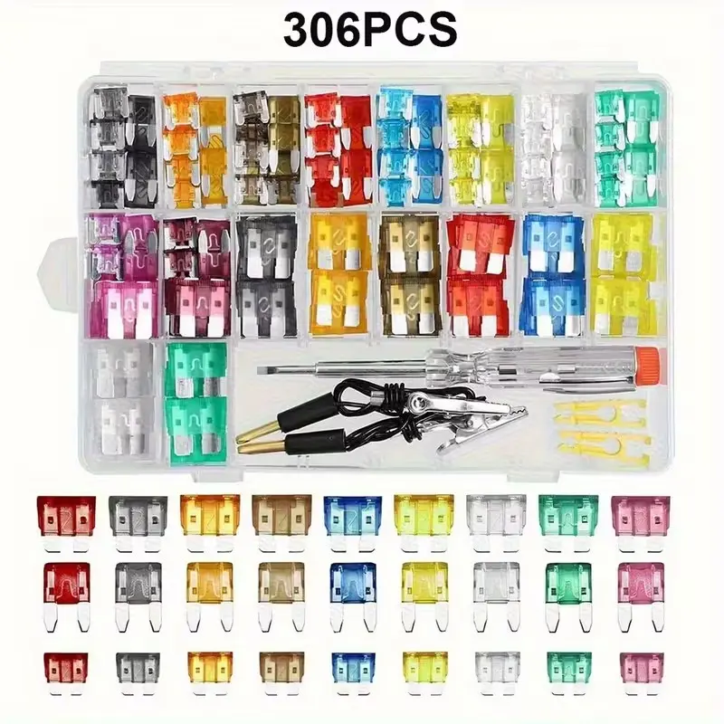 306pcs Car Fuse Assortment Kit, Standard, Mini and Low-Profile Automotive Blade Fuses with Fuse Puller and Circuit Tester, Mixed Vehicle Fuses for Cars, Trucks, SUVs, Boats, Marine, RVs and Snowmobiles