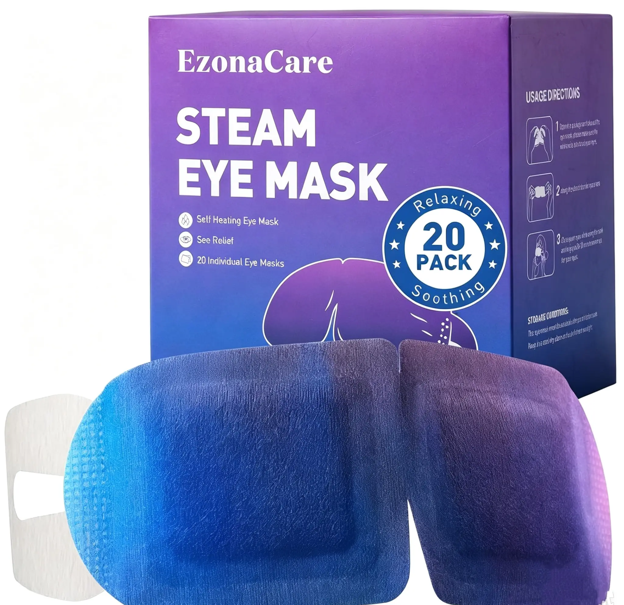 45-Min Self-Heating Steam Eye Mask for Dry Eyes & Stye Relief, 20 Pack, Warm Compress for Eye Fatigue, Christmas Gift, Birthday Gift for Him