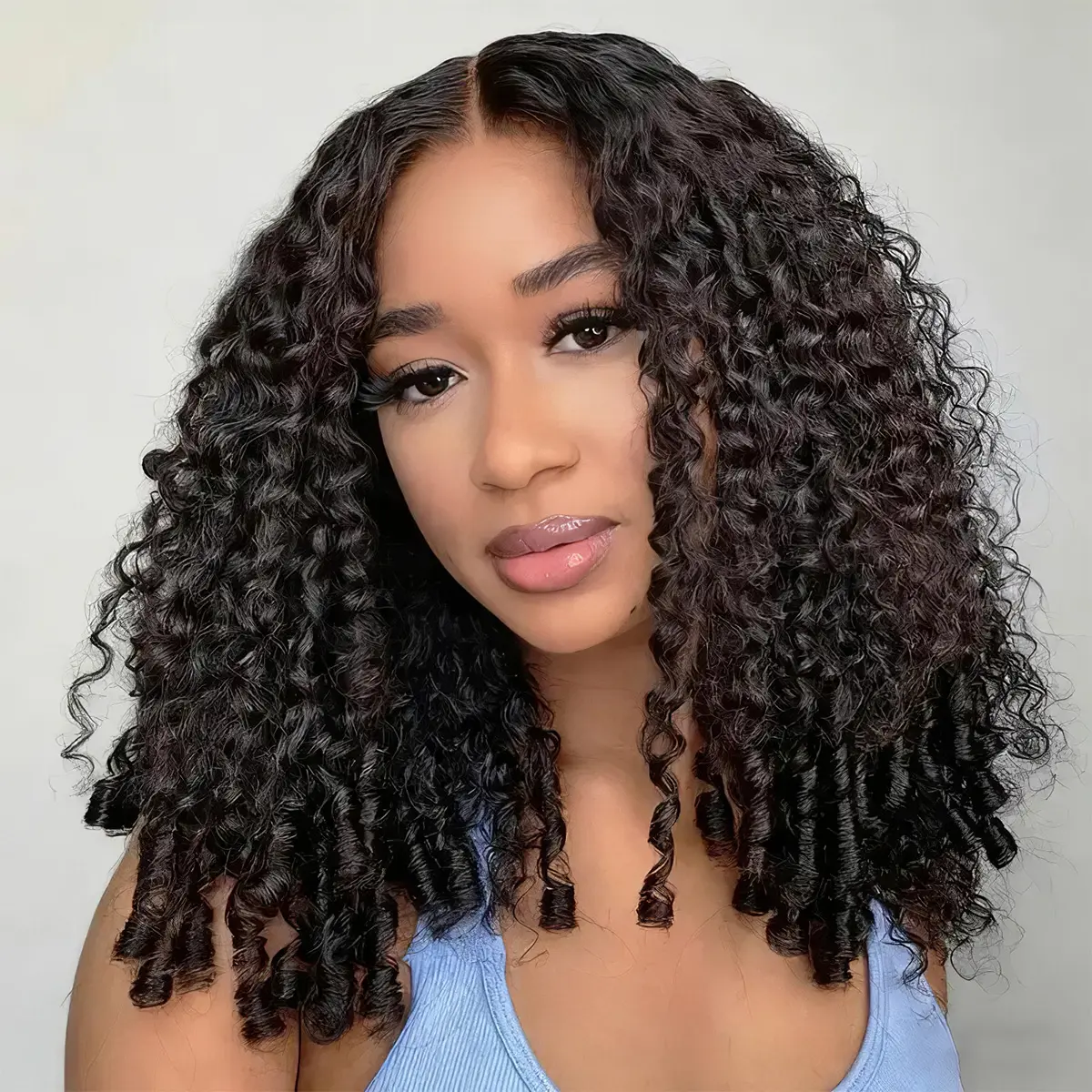 Mscoco Human Hair V part Burmese Curly Wig With Spiral Curly Ends Flip Over