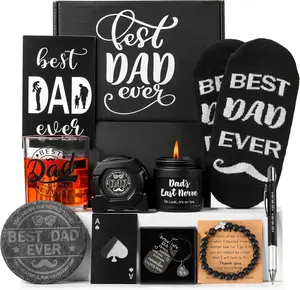 Dad Gift Basket - Cool Unique Father's Day & Birthday Present Box for Dads, Includes Glass Candle, Socks, Bracelet, Funny Gift from Kids (Daughter, Son)