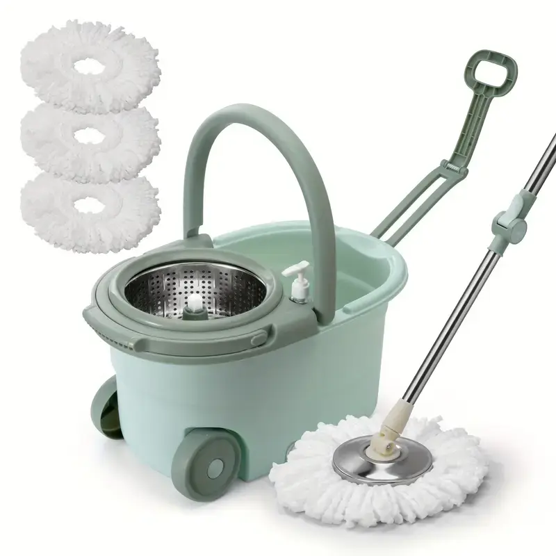 360° Spin Mop and Bucket Set - Durable Adjustable Stainless Steel Extendable Handle, Non-Slip Design, 3 Microfiber Mop Heads, Easy Mopping, Bucket System, Floor Cleaning, Mother's Day Gift Idea, Bucket System Mops