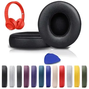 2Pcs Protein Leather Ear Pads, Replacement Ear Covers Cushions for Beats Solo 2 & Solo 3 Wireless Headphones Earpads Earmuffs Durable Earbuds