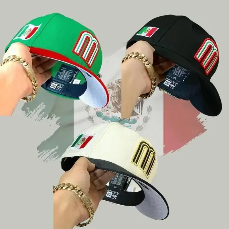 Mexico World Baseball Classic Green hat with embroidered Mexico flag logo. Adjustable strap design for men and women, breathable fabric keeps you cool during sports, travel, or casual streetwear.