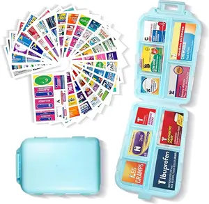Pocket Pharmacy with Medicine Labels 146 Labels Travel Daily Pill Container Mini Medication Organizer Storage Pill Organizer Travel Essentials Pill Case 7 Day Pill Organizer Healthcare Aid