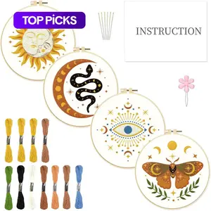 4-Piece Tarot Astrology Embroidery Starter Kit, Beginner-Friendly, Includes Patterns and Instructions, Sewing Practice Set, Hand Embroidery Design #GLOBAL PICKS