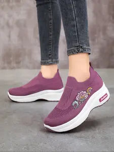 Women's Thick Sole Comfortable Platform Casual Shoes, Breathable Flyknit Sock Sneakers, Lightweight Fashion Height Increasing Footwear