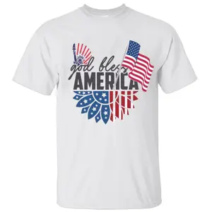 [Sale Up To 45%] God Bless America Shirt, Patriotic Flag & Sunflower Graphic, Ideal for Memorial Day & Independence Day, Faith & Freedom Style