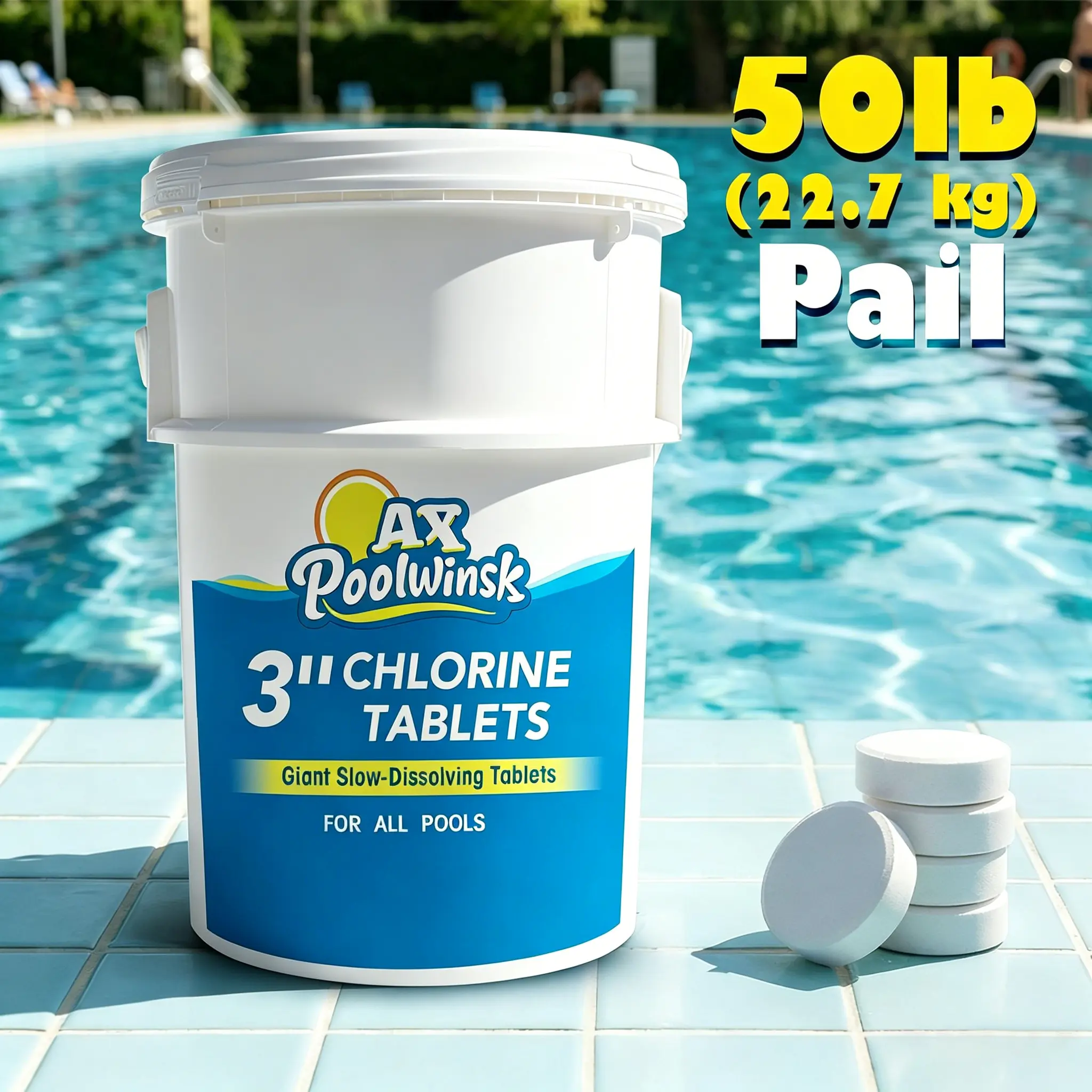 AX Poolwinsk Swimming Pool 3 Inch Effervescent Tablets, 50LB for Pool Use