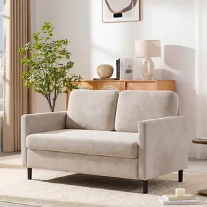 Modern 2-Seater Loveseat Sofa – Comfortable Synthetic Linen Upholstery, Wide Backrest, Padded Seat, Compact Wooden Frame, Tool-Complimentary Setup – Ideal for Small Living Rooms or Apartments