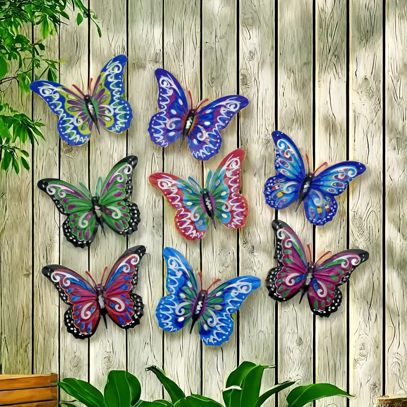 8‑Piece Rust‑Proof Metal Butterfly Wall Decorations, Vivid 3D Hanging Iron Art Ornaments, Indoor & Outdoor Garden Fence Decor, All‑Season Usable Durable Metal Art for Backyard, Courtyard and Home Wall Decoration