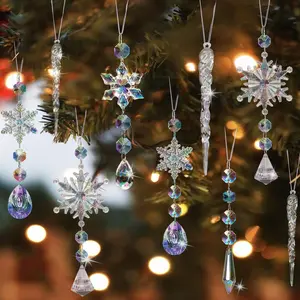 12 count Rainbow Snowflake  Christmas Ornaments Christmas Tree  Snowflake Ornaments for Xmas Tree Winter Holiday Frozen Party Decorations(Style A)