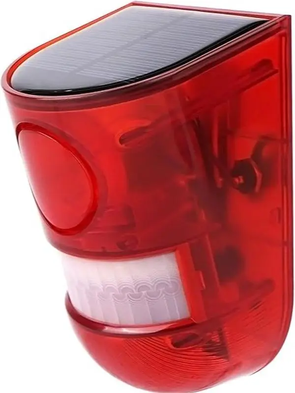 Outdoor Solar Motion Sensor Detector - IP65 Waterproof Solar-Powered Home Security System with 365 Days Without Power, 6h Full Charge, 4 Modes for Day/Night Safety, Sound and Light Alarm, Siren, Red LED Strobe Warning for Home Protection
