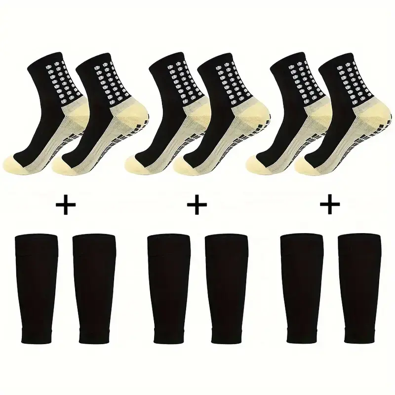 Male & Female Sports Training Gear Set - Non-Slip Grip Socks, Secure Shin Guard Sleeves, Breathable Fabric for Soccer, Football Practice, Mesh, Stretchable, Soccer & Futsal, Injury Prevention, Unisex, Quick-Drying, Accelerate Muscle Recovery, Adjustable L