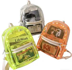 Transparent, fashionable PVC backpack, large capacity LED light bag, couple style, itinerant bag for K-pop fans, suitable for school, sports, travel, music festivals, concerts and other occasions, casual, stylish and multifunctional everyday backpack.