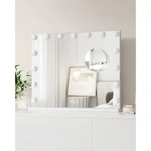 Vanity Mirror with Lights, 2024 New Makeup Mirror with 15 LED Bulbs, 3 Colors Modes, USB & Type-C Charging Port, 3X Detachable Magnifying Mirror, White (23" x 18")