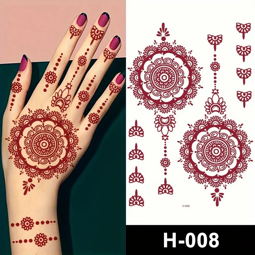 3pcs Waterproof Nail Art Stickers, Women's Hand Tattoo Decals, Temporary Fake Tattoos Sticker Henna for Weddings Parties Holidays, Fashion Mehndi Design