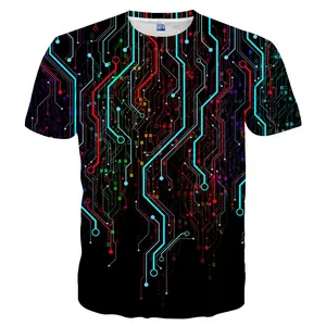 Unisex Colorful Neon Circuit Board 3D Print T-Shirt – Stylish Streetwear for Geeks & Tech Lovers, Ideal for Rave, Music Festivals, Tech Events