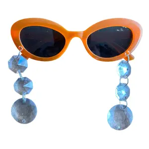 Orange Cat-Eye Sunglasses with Crystal Charms – Handmade & One-of-a-Kind