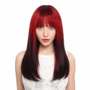 20-Inch Vibrant Red Reverse Ombre (Black Roots) Straight Wolf Cut Synthetic Wig | 【Heat Resistant】【Cap Included】 |  #11 @11 *9 FSGB