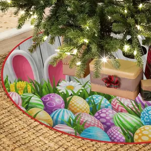48 Inches Easter Tree Skirts Xmas Ornaments, Easter Bunny Ear with Egg Tree Mat for Christmas Party Holiday All Occasions