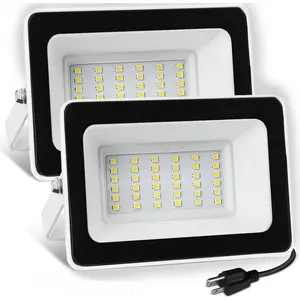 3000 Lumen LED Flood Lights, Outdoor   Lights, 30W Floodlight with Plug, Adjustable Heads (2 Pack)