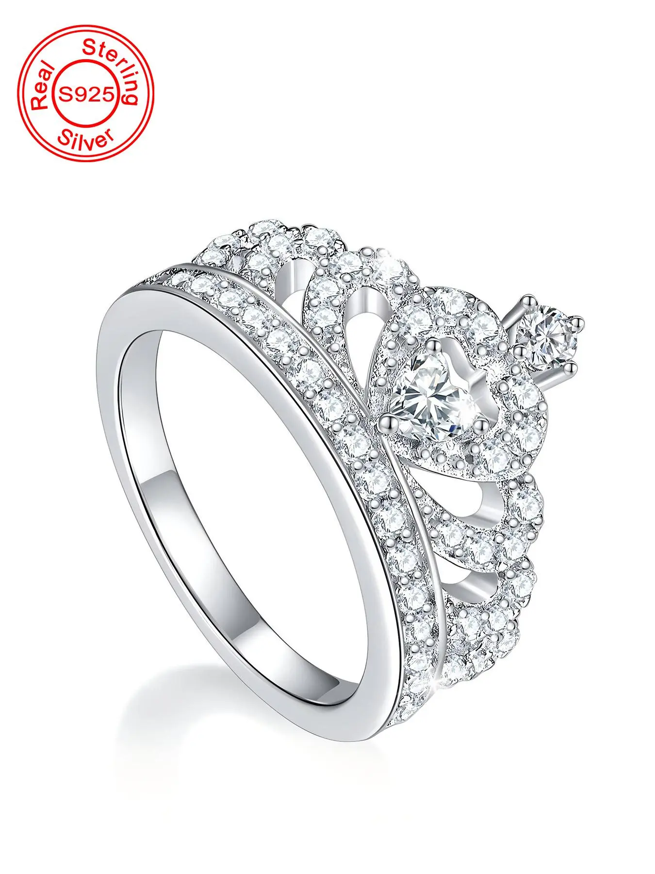 S925 Sterling Silver Crown Design Promise Ring, Elegant Ring, Fashion Engagement Ring for Women, Engagement Wedding Rings, Trendy All-match & Exquisite Jewelry for Birthday Gift, Crown Shape Ring, Beautiful Rings