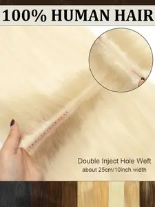 Invisible Double Inject XO Hole Weft Human Hair Extensions Micro Hair Twin Tabs Weft Hair Natural Straight Machine Remy Hair for Salon Supply for Women Glueless Straight Hair