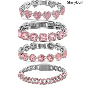 Women's 4PCS High Quality Bracelet Stacks - Hypoallergenic Gold & Silver Tennis, Cuban, Heart Design, Rhinestone Bangle Jewelry for Sports & Outdoor Wristbands