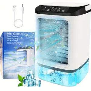 Portable Evaporative Air Conditioner with Dual Spray Ice Box, Mini Cooling Fan with Humidifier Function, Bedroom Fans For Cooling, 900ML Water Tank, Adjustable Airflow and RGB Atmosphere Light, USB Powered for Bedroom and Office Use