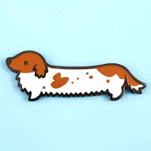 Weenie Dog Enamel Pin (Long Coat Piebald Red) - Dachshund Doxie Cute Dog Kawaii Brooch Pin