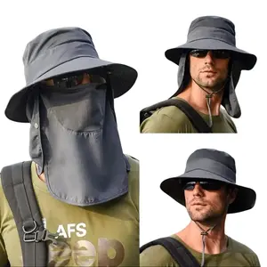 Men Summer Outdoor Sun Hood Detachable Hiking Fishing Cycling Breathable Lightweight Quick Dry Face Cover Neck Protector Shade Cap