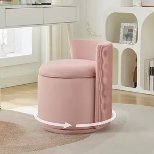 Velvet Vanity Chair with Storage, 360° Swivel Makeup Chair with Wave Back, No Assembly Small Accent Stool for Bedroom, Dressing, Living Room