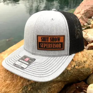 Sh*t Show Supervisor Trucker Hat – Leather Patch Cap - Premium Quality Snapback Hat for Men - Adjustable Mesh Back